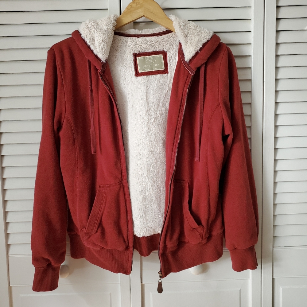 SOLD Green Tea Heavyweight Muted Red Fuzzy Jacket